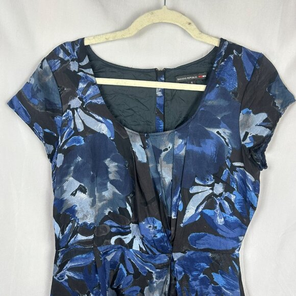 Banana Republic x Mad Men Begonia Dress Women 6 Blue Black Linen Blend Knee Work - Picture 6 of 12